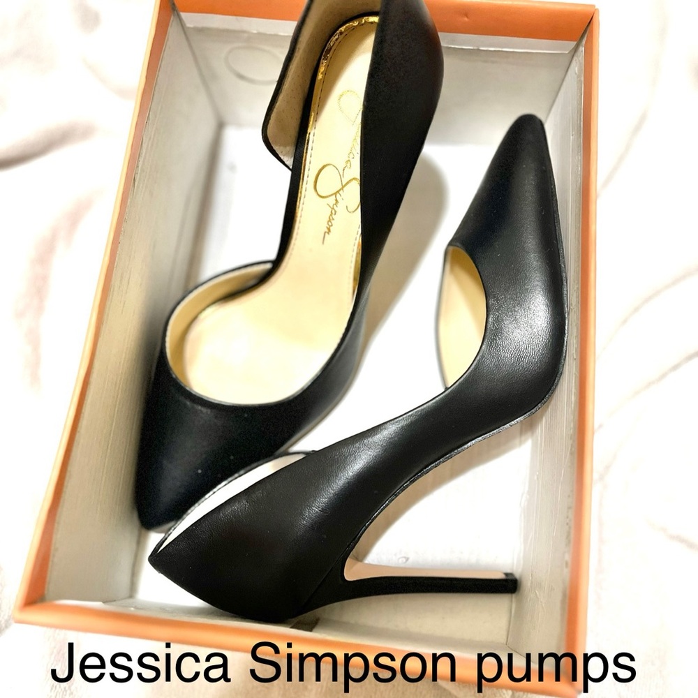 Jessica Simpson Black Leather Stiletto Heels